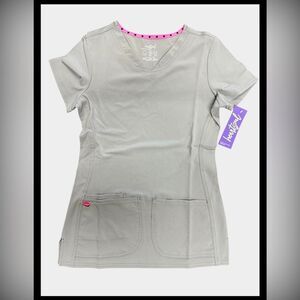 HeartSoul Pitter Pat‎ V-Neck Media Scrub Top Grey Women’s XXS Short Sleeve NWT